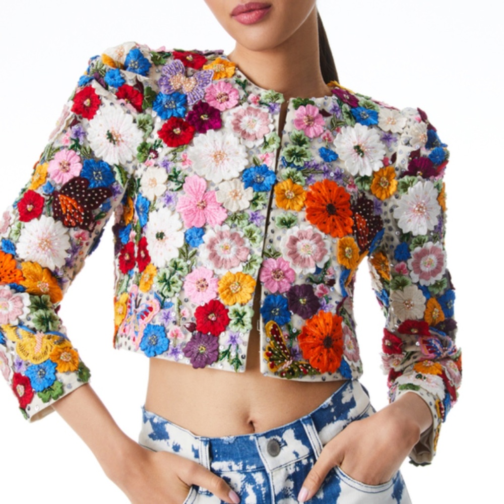 Alice + Olivia Floral Multicolor Cropped Blazer